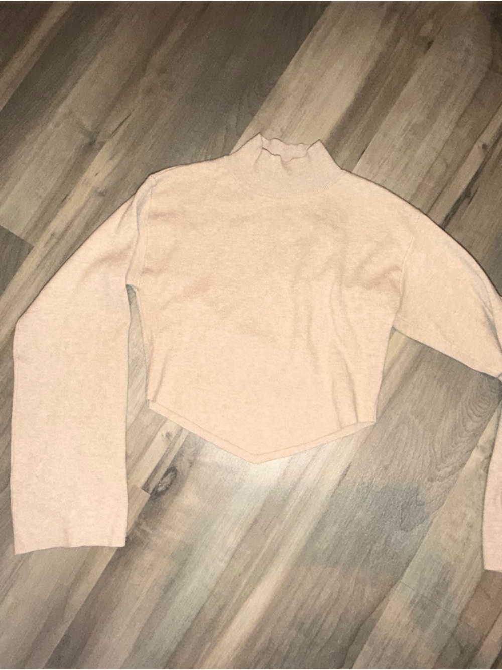 Women’s Lelis Beige Mock Neck Cropped Sweater Top - Bell Sleeve Medium